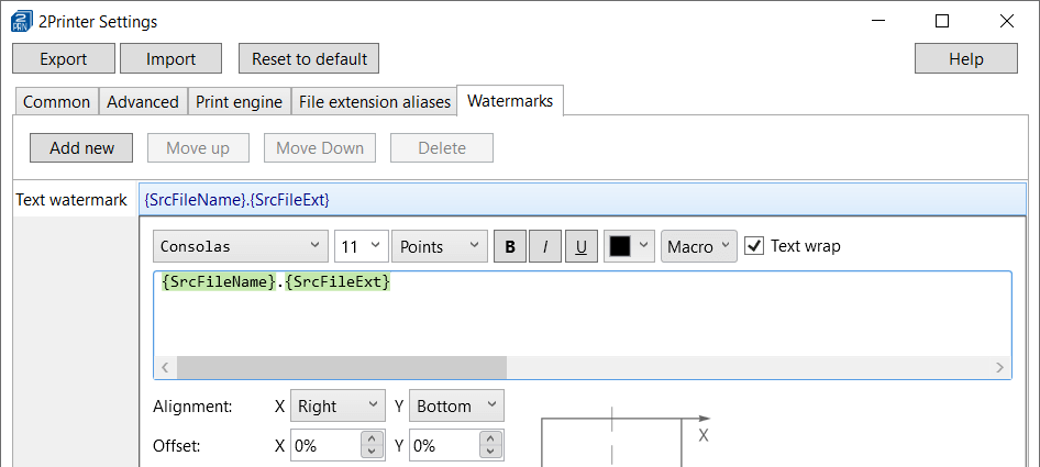 2Printer default settings: Adding file's filename to the printout automatically