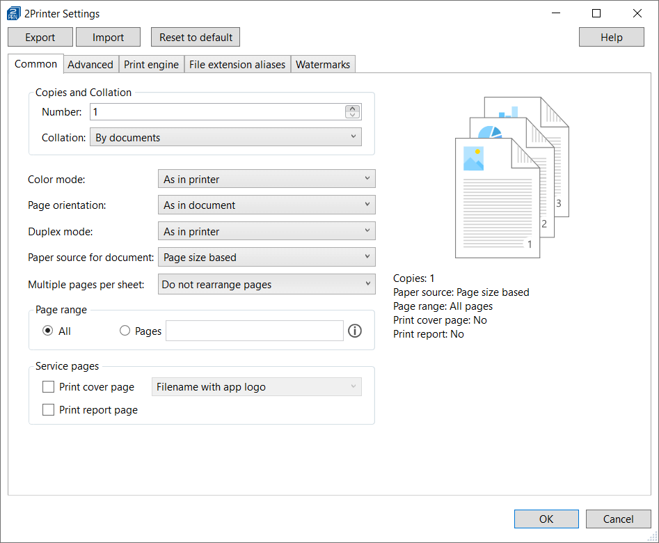 Redesigned Common Settings tab in 2Printer Settings